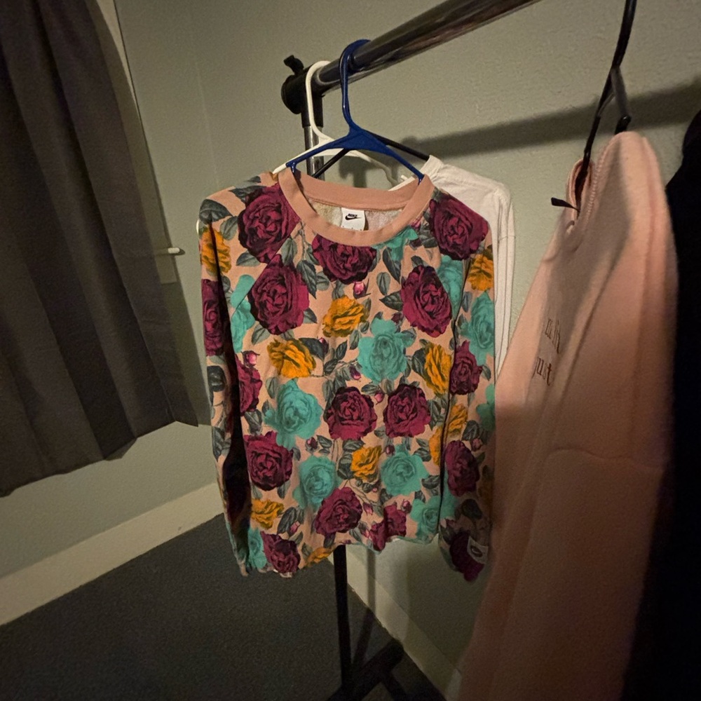 Nike Floral Crewneck Sweatshirt in Pink, Teal, and Mustard